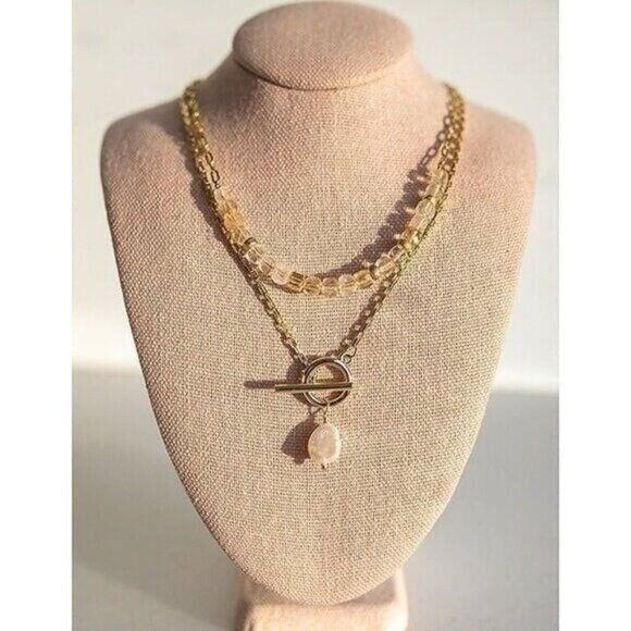 GORGEOUS Jewelry Set Citrine Beaded Necklace & Citrine Threader Earrings - Picture 7 of 15